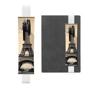 Portapenne in pelle bianca, segnalibro YYHWHJDE Parigi, Torre Eiffel e farfalla, con fascia elastica regolabile da 21,1 a 4,6 cm, adatto per la maggior parte dei quaderni e diari