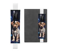 Portapenne in pelle bianca segnalibro YYHWHJDE Puppy Blue Rose immagine regolabile elastico 21,1-4,6 cm adatto per la maggior parte dei quaderni diari