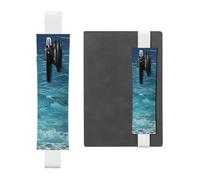 Portapenne in pelle bianca, segnalibro YYHWHJDE The Deep Blue Sea, con fascia elastica regolabile da 21,1 a 4,6 cm, adatto per la maggior parte dei quaderni e diari