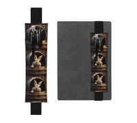 Portapenne in pelle nera BROLEO Little Grey Rabbit in un barile di legno stampato elastico regolabile 21,1-4,6 cm adatto per la maggior parte dei quaderni diari