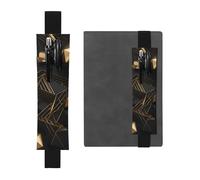 Portapenne in pelle nera BROLEO nero e oro stampato a quadri regolabile elastico 21,1-4,6 cm adatto per la maggior parte dei quaderni diari