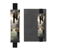 Portapenne in pelle nera con motivo YYHHAOFA Montagne e Fiumi, fascia elastica regolabile da 21,1 a 4,6 cm, per quaderni, diari, manuali e pianificatori