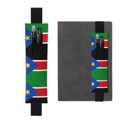 Portapenne in pelle nera con stampa bandiera YYHWHJDE del Sud Sudan, fascia elastica regolabile da 21,1 a 4,6 cm, per quaderni, diari, diari con copertina rigida