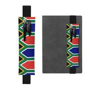 Portapenne in pelle nera con stampa WZYWHJ della bandiera del Sud Africa, design con fascia elastica in pelle PVC di alta qualità per quaderni, diari e agende