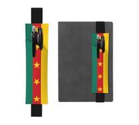Portapenne in pelle nera con stampa WZYWHJ Flag of Camerun, design con fascia elastica in pelle PVC di alta qualità per quaderni, diari e agende