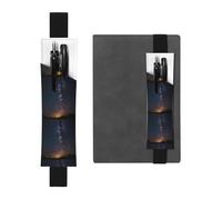 Portapenne in pelle nera con stampa WZYWHJ Shining Night Sky - Design con fascia elastica in pelle PVC di alta qualità per quaderni, diari e agende