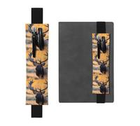 Portapenne in pelle nera con stampa YYHWHJDE Bull Elk, fascia elastica regolabile da 21,1 a 4,6 cm, per quaderni, diari, diari con copertina rigida