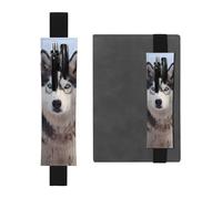 Portapenne in pelle nera con stampa YYHWHJDE Siberian Husky fascia elastica regolabile da 21,1 a 4,6 cm per quaderni diari con copertina rigida