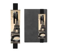 Portapenne in pelle nera regolabile da 21,1 a 4,6 cm, adatto per la maggior parte dei quaderni, diari, agende, agende, torre Eiffel, immagine farfalla, Nero , Taglia unica