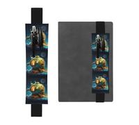 Portapenne in pelle nera, segnalibro BROLEO Happy Little Spaceship stampato, fascia elastica regolabile da 21,1 a 4,6 cm, adatto per la maggior parte dei quaderni e diari