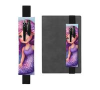Portapenne in pelle nera, segnalibro BROLEO Mermaid rosa viola stampato fascia elastica regolabile 21,1-4,6 cm adatto per la maggior parte dei quaderni diari