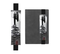 Portapenne in pelle nera, segnalibro BROLEO Moon Pine Tree stampato fascia elastica regolabile 21,1-4,6 cm adatto per la maggior parte dei quaderni diari