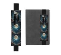 Portapenne in pelle nera, segnalibro BROLEO Moon Under The Sea con fascia elastica regolabile da 21,1 a 4,6 cm, adatto per la maggior parte dei quaderni e diari