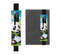 Portapenne in pelle nera, segnalibro BROLEO Two Happy Pandas stampato, fascia elastica regolabile da 21,1 a 4,6 cm, adatto per la maggior parte dei quaderni e diari