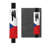 Portapenne in pelle nera, segnalibro con bandiera YYHHAOFA della Repubblica Ceca, fascia elastica regolabile da 21,1 a 4,6 cm, per quaderni, diari, manuali e pianificatori