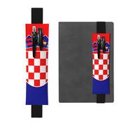 Portapenne in pelle nera, segnalibro con stampa bandiera della Repubblica di Croazia, fascia elastica regolabile da 21,1 a 4,6 cm, per quaderni, diari, manuali e pianificatori