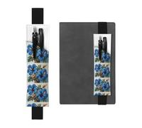 Portapenne in pelle nera segnalibro HYTTER blu ibisco stampato fascia elastica regolabile 21,1-4,6 cm per quaderni diari manuali pianificatori