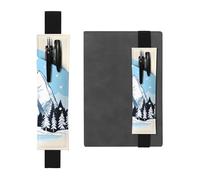 Portapenne in pelle nera, segnalibro HYTTER con montagne innevate, fascia elastica regolabile da 21,1 a 4,6 cm, per quaderni, diari, manuali e pianificatori