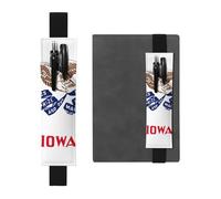 Portapenne in pelle nera, segnalibro HYTTER Iowa con bandiera dello Stato stampato, fascia elastica regolabile da 21,1 a 4,6 cm, per quaderni, diari, manuali e pianificatori