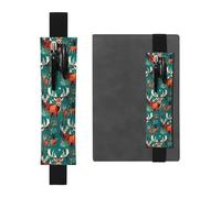Portapenne in pelle nera segnalibro HYTTER Nature animali selvatici cervi stampato fascia elastica regolabile 21,1-4,6 cm per quaderni diari manuali pianificatori