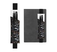 Portapenne in pelle nera, segnalibro HYTTER nero mistero cuore pietra stampata fascia elastica regolabile 21,1-4,6 cm per quaderni diari manuali pianificatori