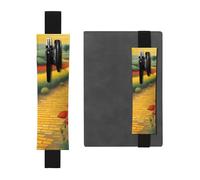 Portapenne in pelle nera segnalibro HYTTER papaveri campo giallo mattone strada stampato fascia elastica regolabile 21,1-4,6 cm per quaderni diari manuali pianificatori