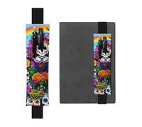 Portapenne in pelle nera, segnalibro JKIEGOQ Day of The Dead, con fascia elastica regolabile da 21,1 a 4,6 cm, per quaderni, diari, diari con copertina rigida