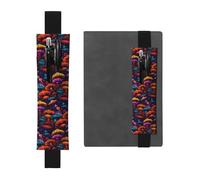 Portapenne in pelle nera segnalibro MJHKXLJ astratto fungo colorato mandala modello elastico regolabile 21,1-4,6 cm per quaderni diari copertina rigida diario