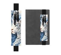 Portapenne in pelle nera, segnalibro MJHKXLJ Biancaneve con tigre, fascia elastica regolabile da 21,1 a 4,6 cm, per quaderni, diari, diari con copertina rigida