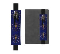 Portapenne in pelle nera, segnalibro MJHKXLJ con bandiera dello stato dell'Indiana, fascia elastica regolabile da 21,1 a 4,6 cm, per quaderni, diari, diari con copertina rigida