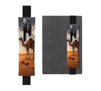Portapenne in pelle nera, segnalibro MJHKXLJ con motivo cammello solitario, fascia elastica regolabile da 21,1 a 4,6 cm, per quaderni, diari, diari con copertina rigida