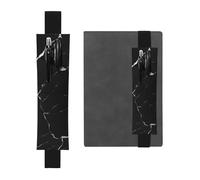 Portapenne in pelle nera, segnalibro MJHKXLJ con motivo marmorizzato nero, fascia elastica regolabile da 21,1 a 4,6 cm, per quaderni, diari, diari con copertina rigida