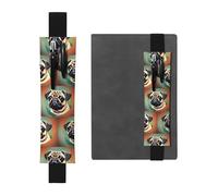 Portapenne in pelle nera segnalibro MJHKXLJ divertente Happy Pug Dog modello fascia elastica regolabile 21,1-4,6 cm per quaderni diari copertina rigida diario