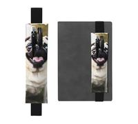 Portapenne in pelle nera segnalibro MJHKXLJ divertente Happy Pug Dog modello fascia elastica regolabile 21,1-4,6 cm per quaderni diari copertina rigida diario