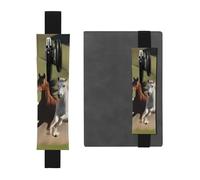 Portapenne in pelle nera, segnalibro MJHKXLJ Horses at the Gallop, con fascia elastica regolabile da 21,1 a 4,6 cm, per quaderni, diari, diari con copertina rigida
