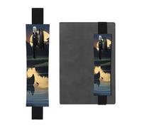 Portapenne in pelle nera, segnalibro MJHKXLJ Moonlit canoa fiume, fascia elastica regolabile da 21,1 a 4,6 cm, per quaderni, diari, diari con copertina rigida
