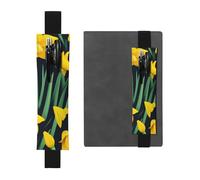 Portapenne in pelle nera, segnalibro MJHKXLJ narciso con fascia elastica regolabile da 21,1 a 4,6 cm, per quaderni, diari, diari con copertina rigida