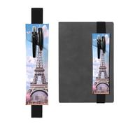 Portapenne in pelle nera, segnalibro MJHKXLJ Paris Street Torre Eiffel rosa motivo floreale fascia elastica regolabile 21,1-4,6 cm per quaderni diari copertina rigida diario