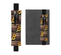 Portapenne in pelle nera segnalibro MJHKXLJ Tre girasoli su motivo in legno fascia elastica regolabile 21,1-4,6 cm per quaderni diari copertina rigida diario