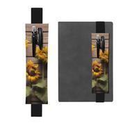 Portapenne in pelle nera segnalibro MJHKXLJ Tre girasoli su motivo in legno fascia elastica regolabile 21,1-4,6 cm per quaderni diari copertina rigida diario