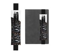 Portapenne in pelle nera, segnalibro WHJSHOP nero mistero cuore stampa pietra elastico regolabile 21,1-4,6 cm per quaderni diari copertina rigida diario