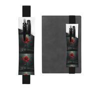 Portapenne in pelle nera, segnalibro WZYWHJ Little Red Flowers in The Rain stampato - Design con fascia elastica in pelle PVC di alta qualità per quaderni, diari e agende