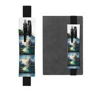 Portapenne in pelle nera segnalibro YYHHAOFA Belle montagne e fiumi modello fascia elastica regolabile 21,1-4,6 cm per quaderni diari manuali pianificatori