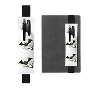 Portapenne in pelle nera segnalibro YYHHAOFA pipistrello dagli occhi rossi sulle cime degli alberi Modello Fascia elastica regolabile 21,1-4,6 cm per quaderni Diari Manuali Pianificatori