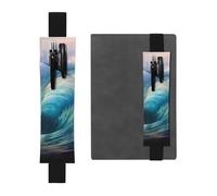 Portapenne in pelle nera, segnalibro YYHWHJDE Blue Ocean Wave, fascia elastica regolabile da 21,1 a 4,6 cm, adatto per la maggior parte dei quaderni e diari