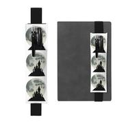 Portapenne in pelle nera, segnalibro YYHWHJDE Castle Before The Moon con fascia elastica regolabile da 21,1 a 4,6 cm, adatto per la maggior parte dei quaderni e diari