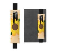 Portapenne in pelle nera, segnalibro YYHWHJDE con girasole dorato, fascia elastica regolabile da 21,1 a 4,6 cm, adatto per la maggior parte dei quaderni e diari