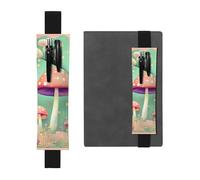 Portapenne in pelle nera, segnalibro YYHWHJDE Dream con stampe di funghi, fascia elastica regolabile da 21,1 a 4,6 cm, per quaderni, diari, manuali e pianificatori