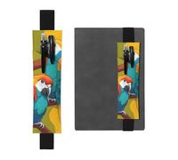 Portapenne in pelle nera segnalibro YYHWHJDE due pappagalli colorati stampe fascia elastica regolabile 21,1-4,6 cm per quaderni diari manuali pianificatori