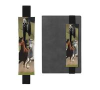 Portapenne in pelle nera, segnalibro YYHWHJDE Horses at The Gallop, con fascia elastica regolabile da 21,1 a 4,6 cm, per quaderni, diari, manuali e pianificatori